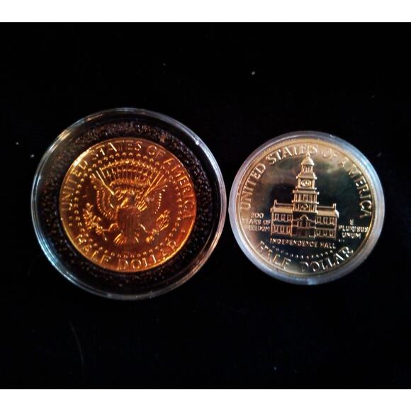 1 40% Silver Cameo Kennedy & 1 24k Gold & .999 Silver Plated 2001 Kennedy 1/2 $ - Picture 4 of 4